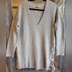 Free‎ People Long Gray Soft Sweater With Lace Up Side